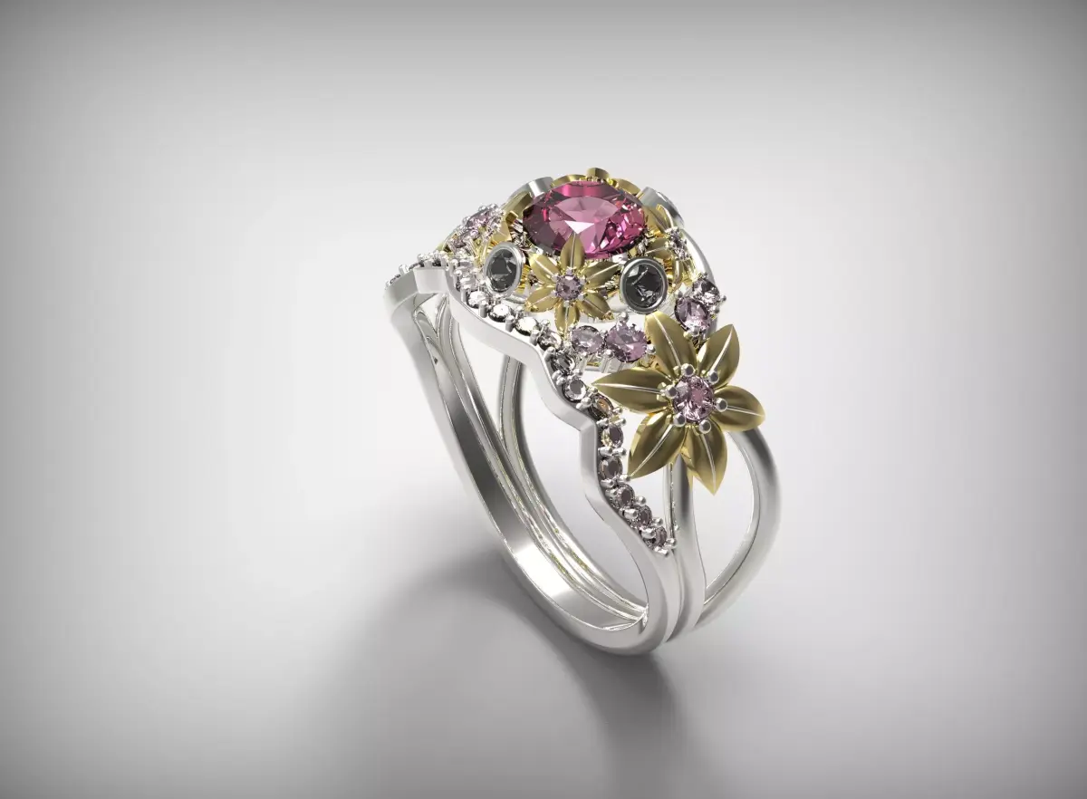 China flower ring this ring accounted for a few gems    3D print model