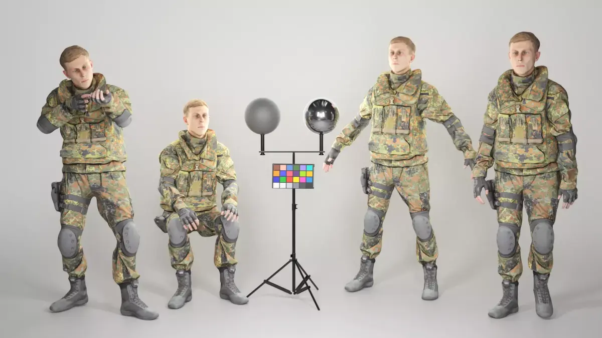 Animated young soldier in Bundeswehr military uniform 205 Low-poly 3D model