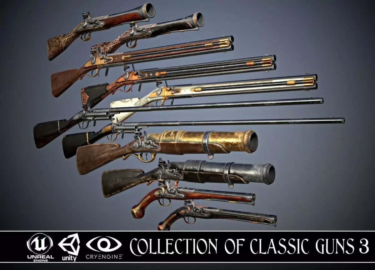 Collection of classic guns 3 Low-poly 3D model
