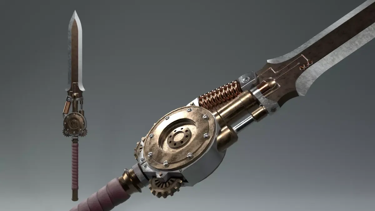 Steampunk Sword Low-poly 3D model
