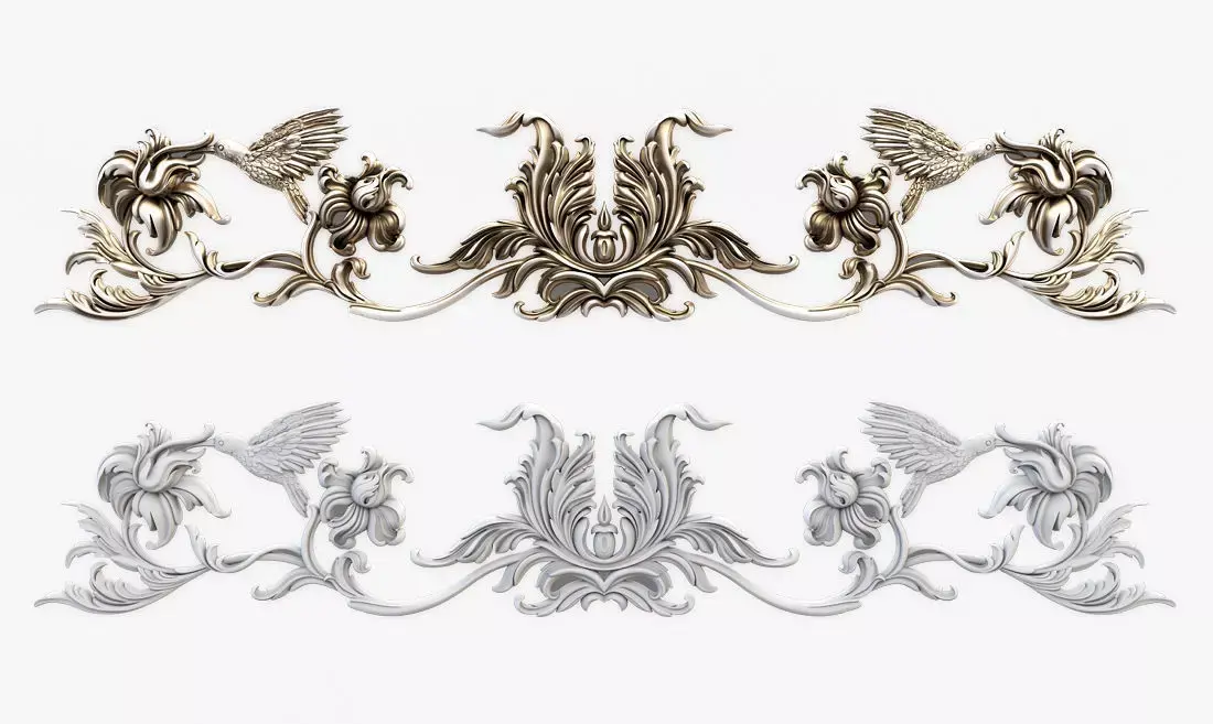 Cartouche ornate design with bird 3D model