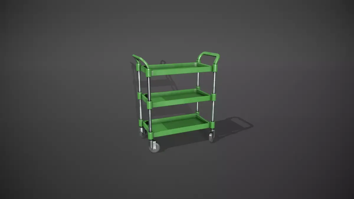 Three Tier Green Service Cart Low-poly 3D model