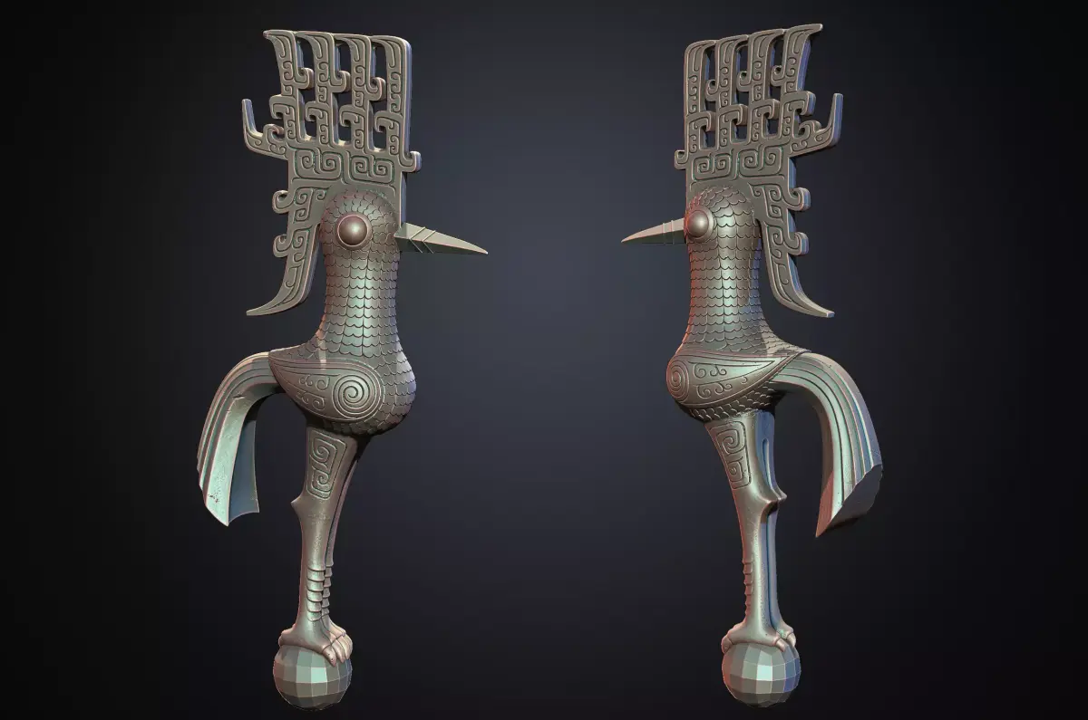 Ancient Shu Sanxingdui Sunbird Statue 3D model