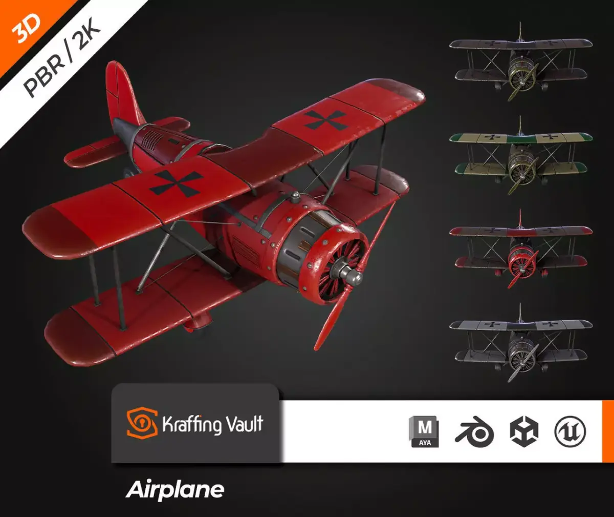 Airplane WW1 Low-poly 3D model