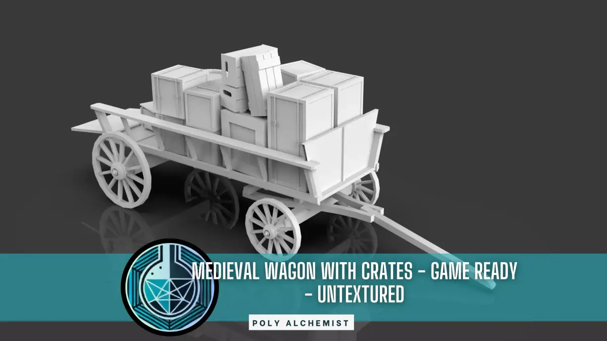 Low Poly Medieval Wagon With Crates - Untextured  Low-poly 3D model