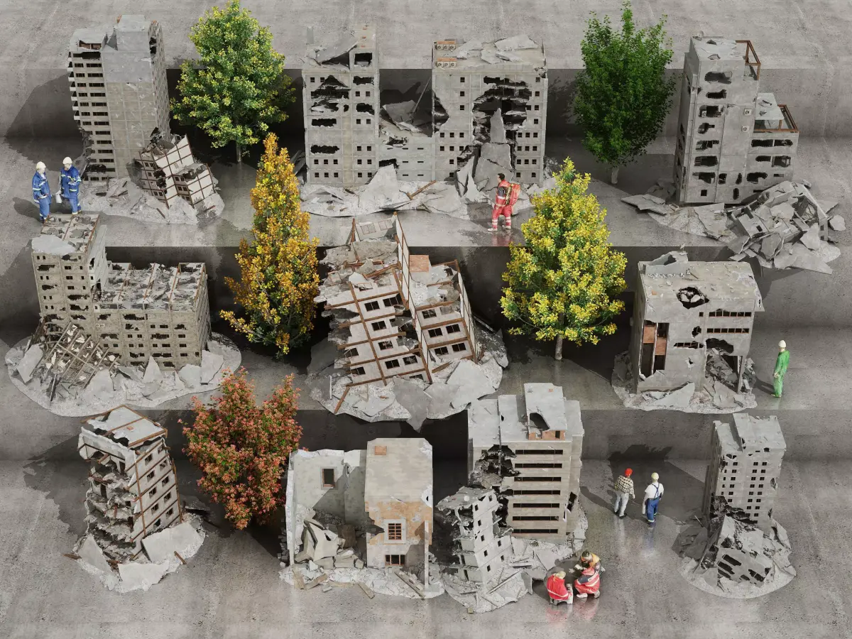 Urban ruins  Low-poly 3D model