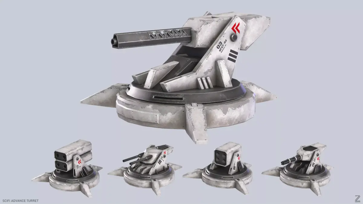 Scifi advance turret collection 3D Model Pack purchase