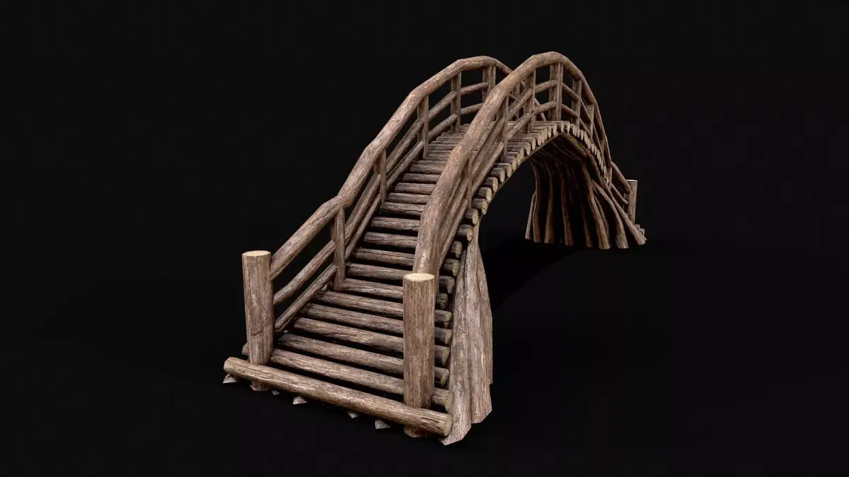 Wood Log Bridge Low-poly 3D model