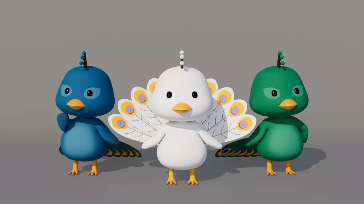 Rigged Cartoon Peacock Low-poly 3D model