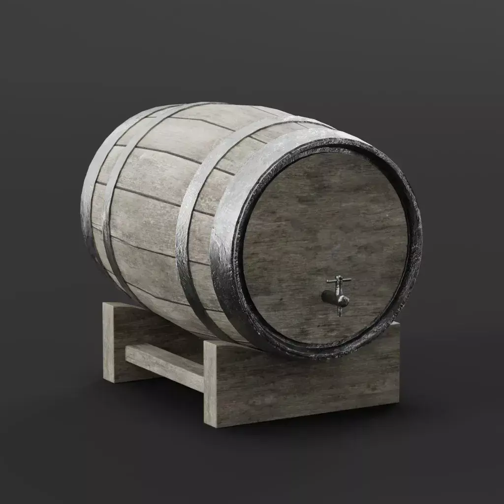 Wooden Wine Barrel On Stand Free 3D model