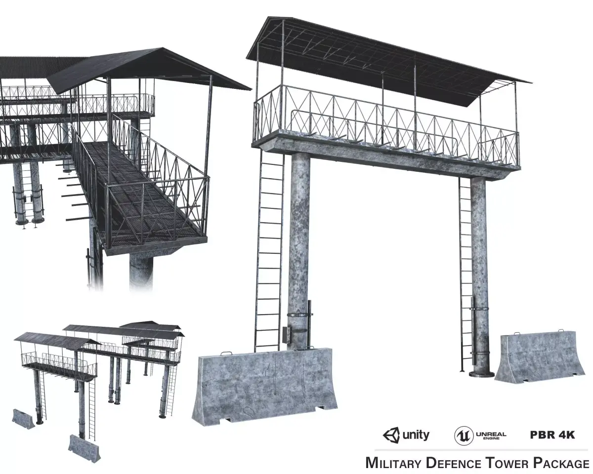 Militery Defence Tower Pack Low-poly 3D model