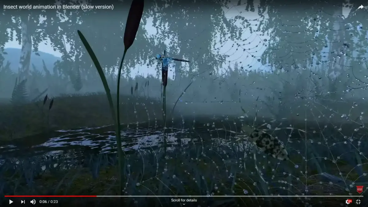 Spiderweb with water droplets animated dynamic Low-poly 3D model