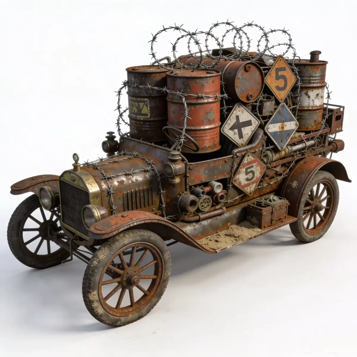 20th Century Post-Apocalyptic Brass Era Car 3D Model Low-poly 3D model