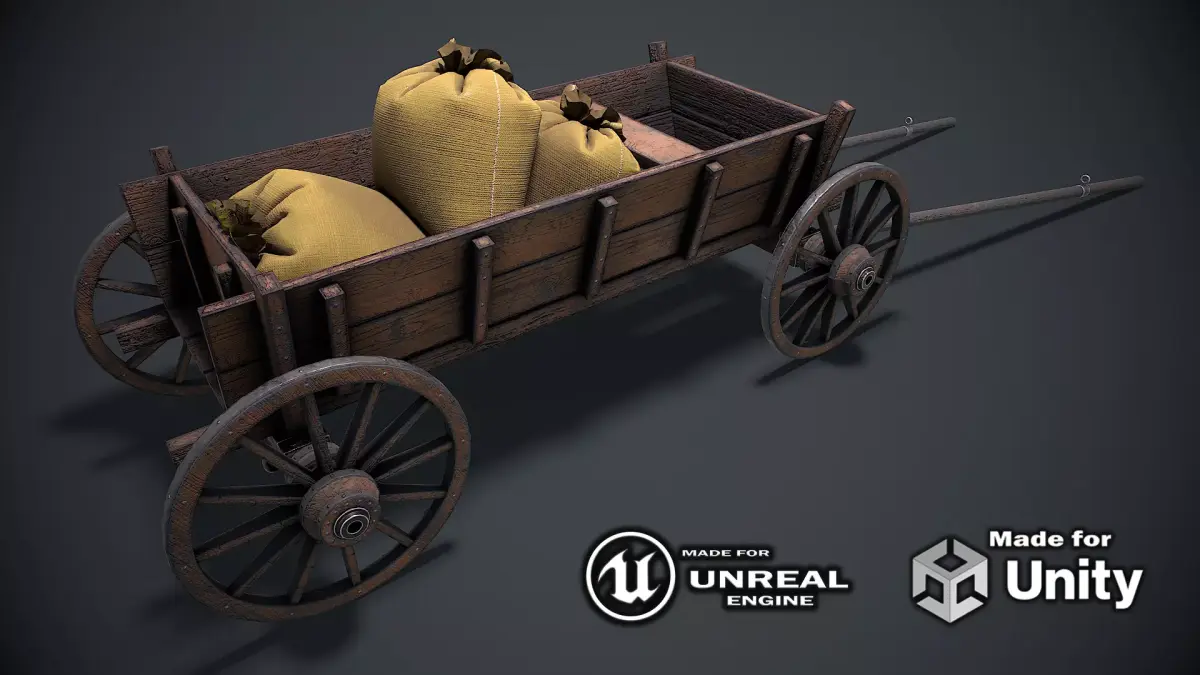 Wooden cart 3d model Low-poly 3D model purchase