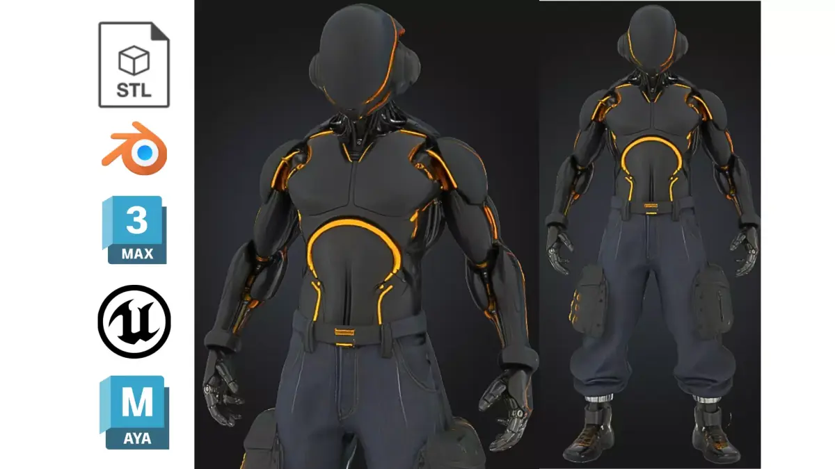 Black Futuristic Cyborg Character Low-poly 3D model