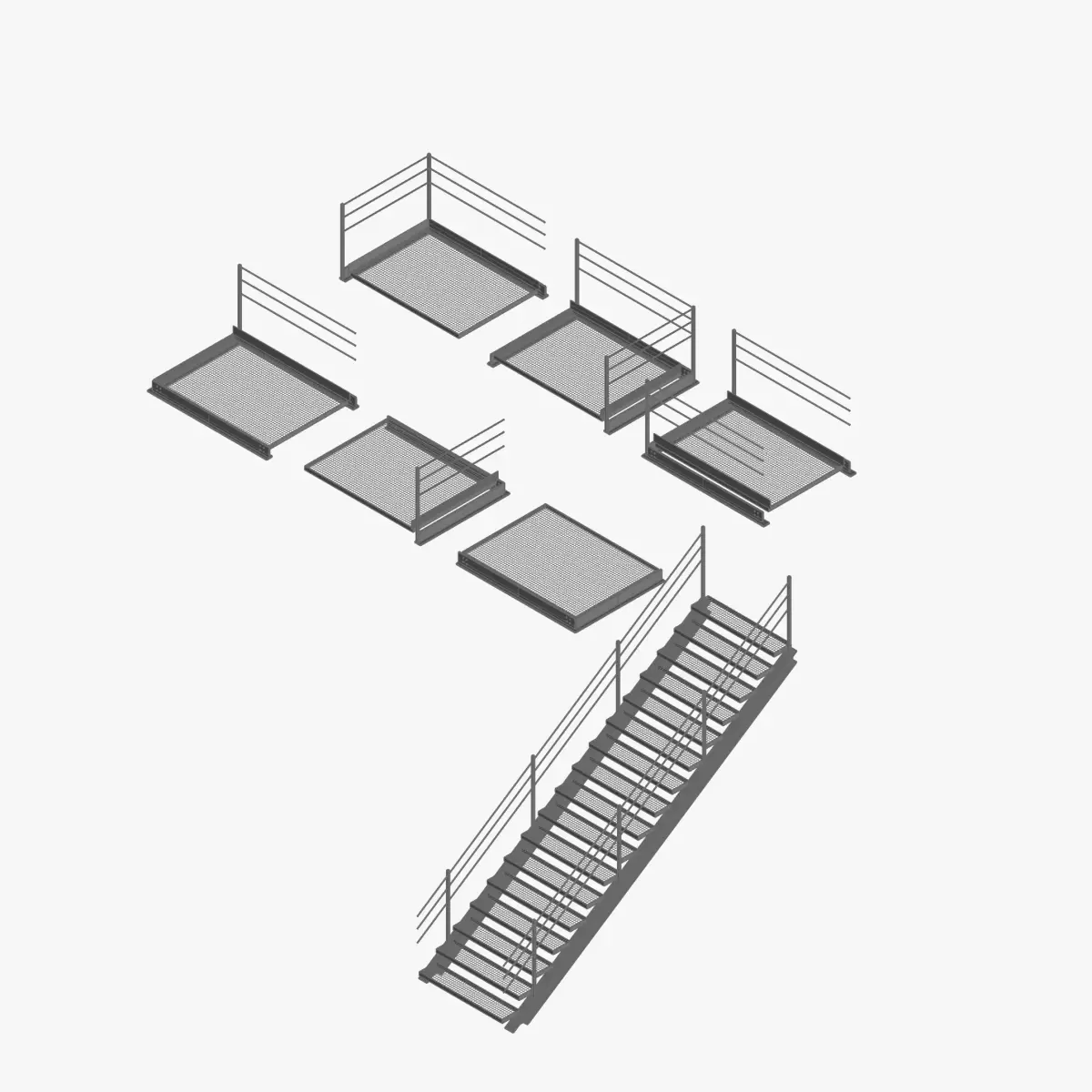Modular Galvanised Steel Walkways Platforms and Stairs 3D model