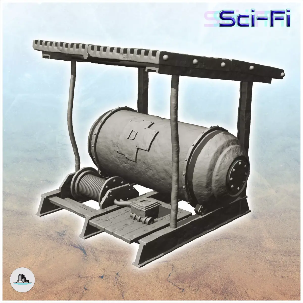 Station with tank under sheet metal roof -1- 3D print model