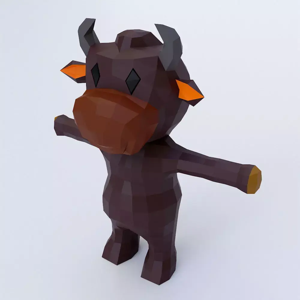Baby cow cartoon 3d model  Low-poly 3D model