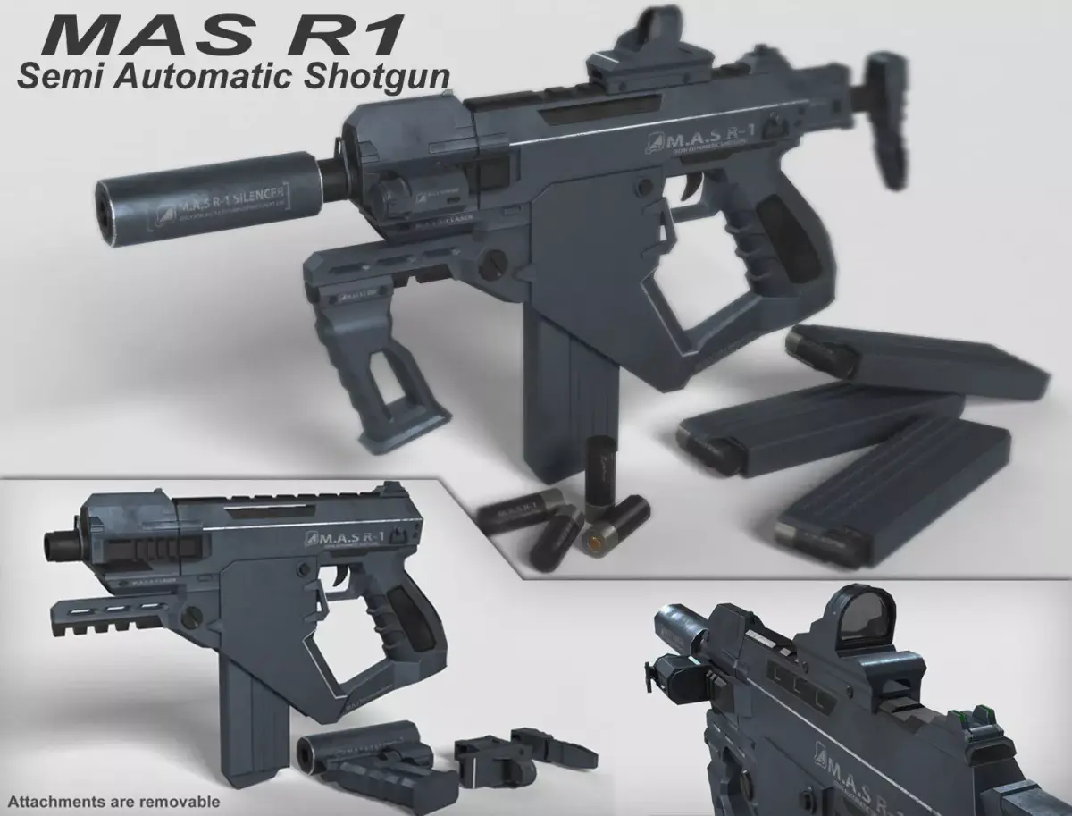 Semi-Automatic Shotgun MAS R1 Low-poly 3D model