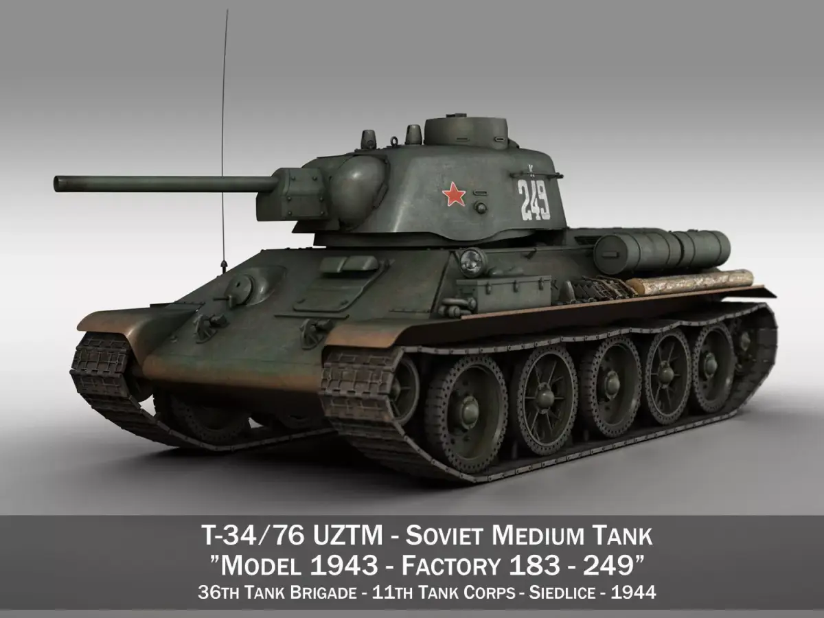 T-34-76 UZTM- Model 1943 - Soviet tank - 249 3D model