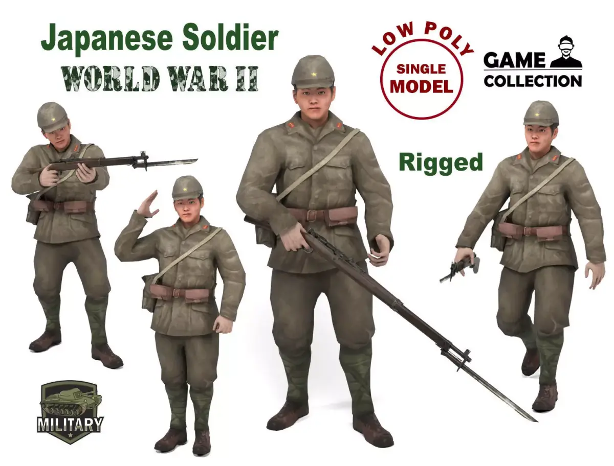 Japanese Soldier Low-poly 3D model