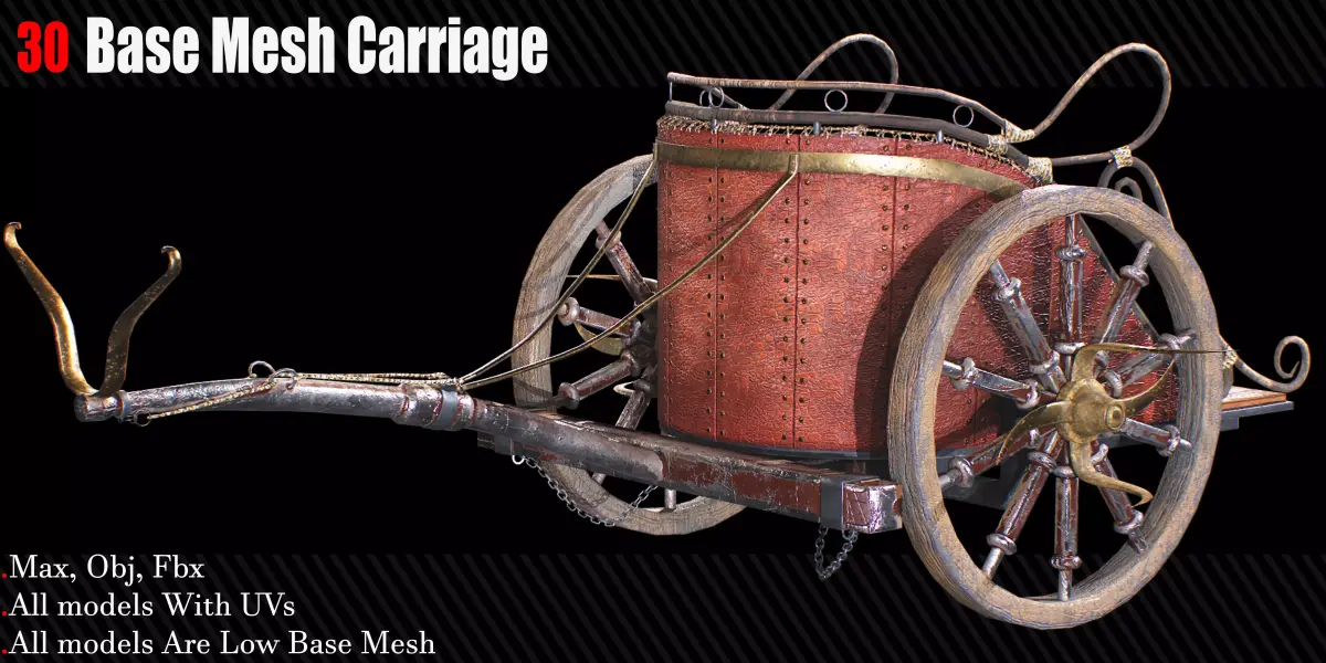 30 Carriage and wagons Base Mesh Game Ready Low-poly 3D model