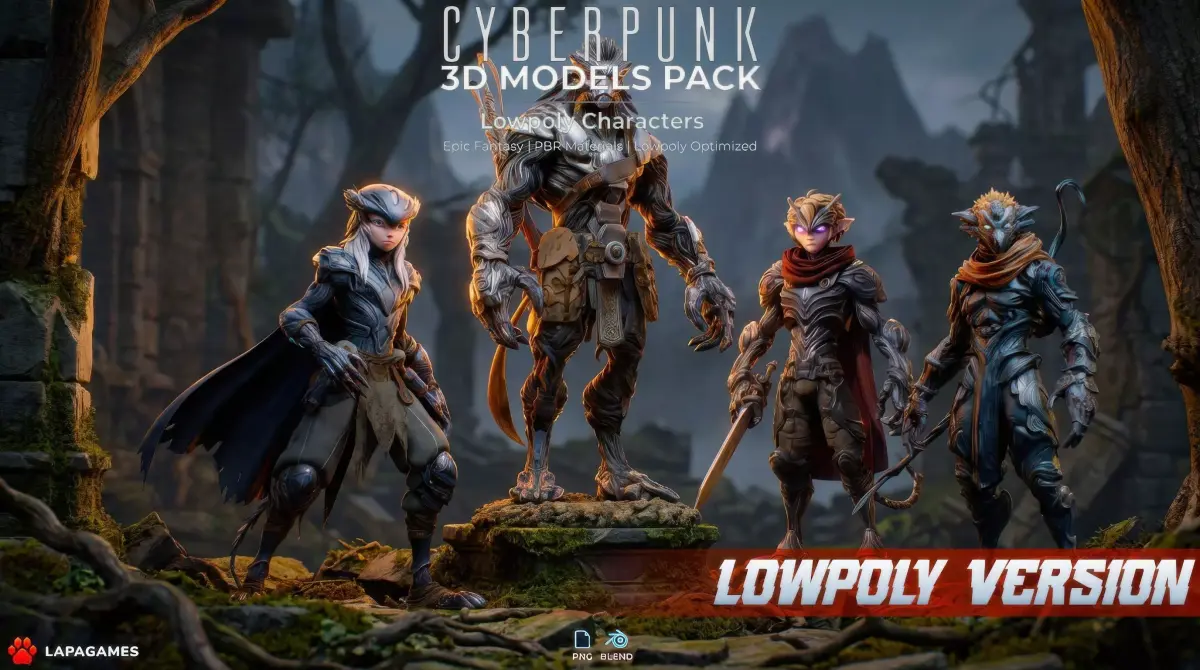 Cyberpunk Beast Hunters LowPoly Low-poly 3D model