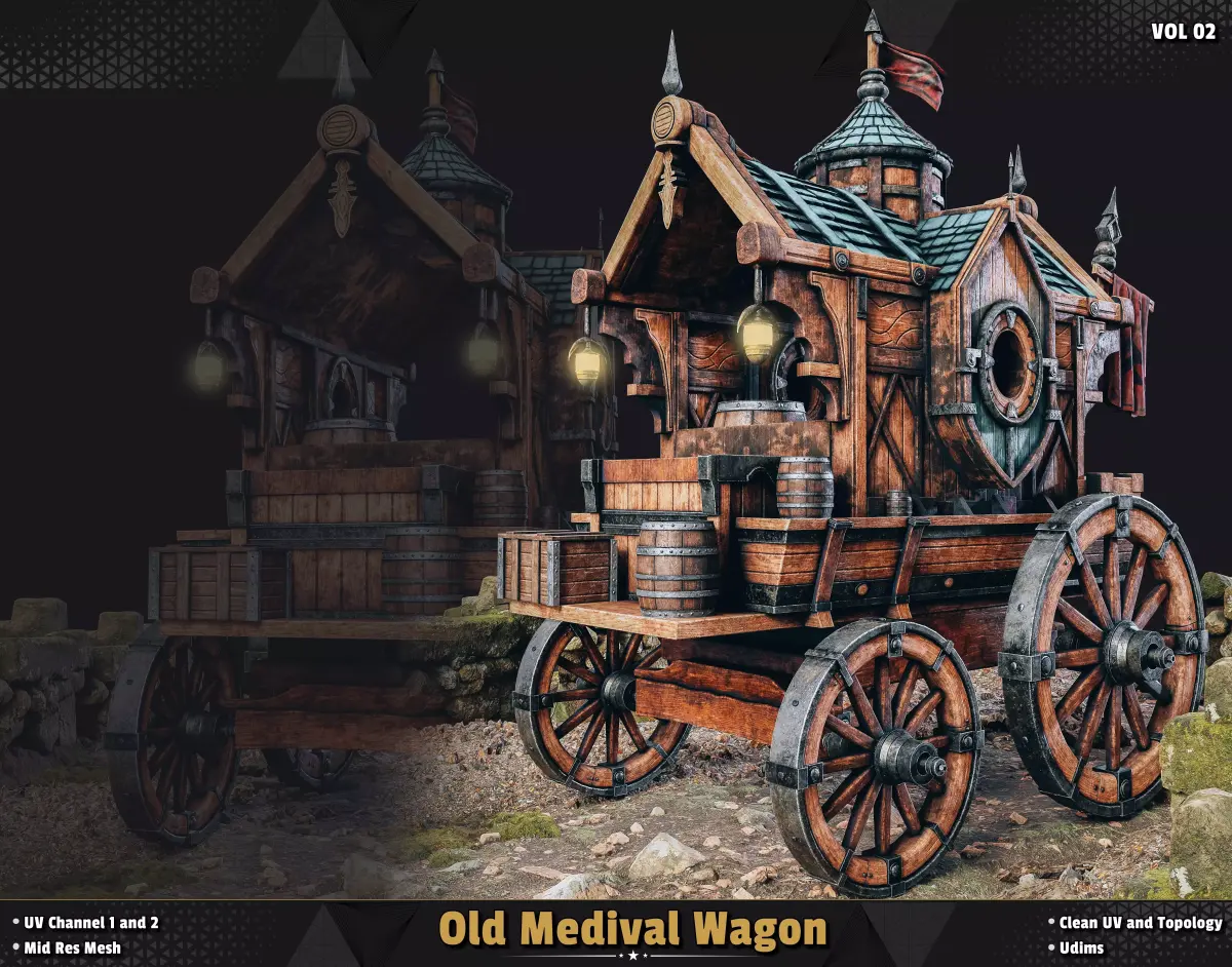 Old Medival Wagon 3D model