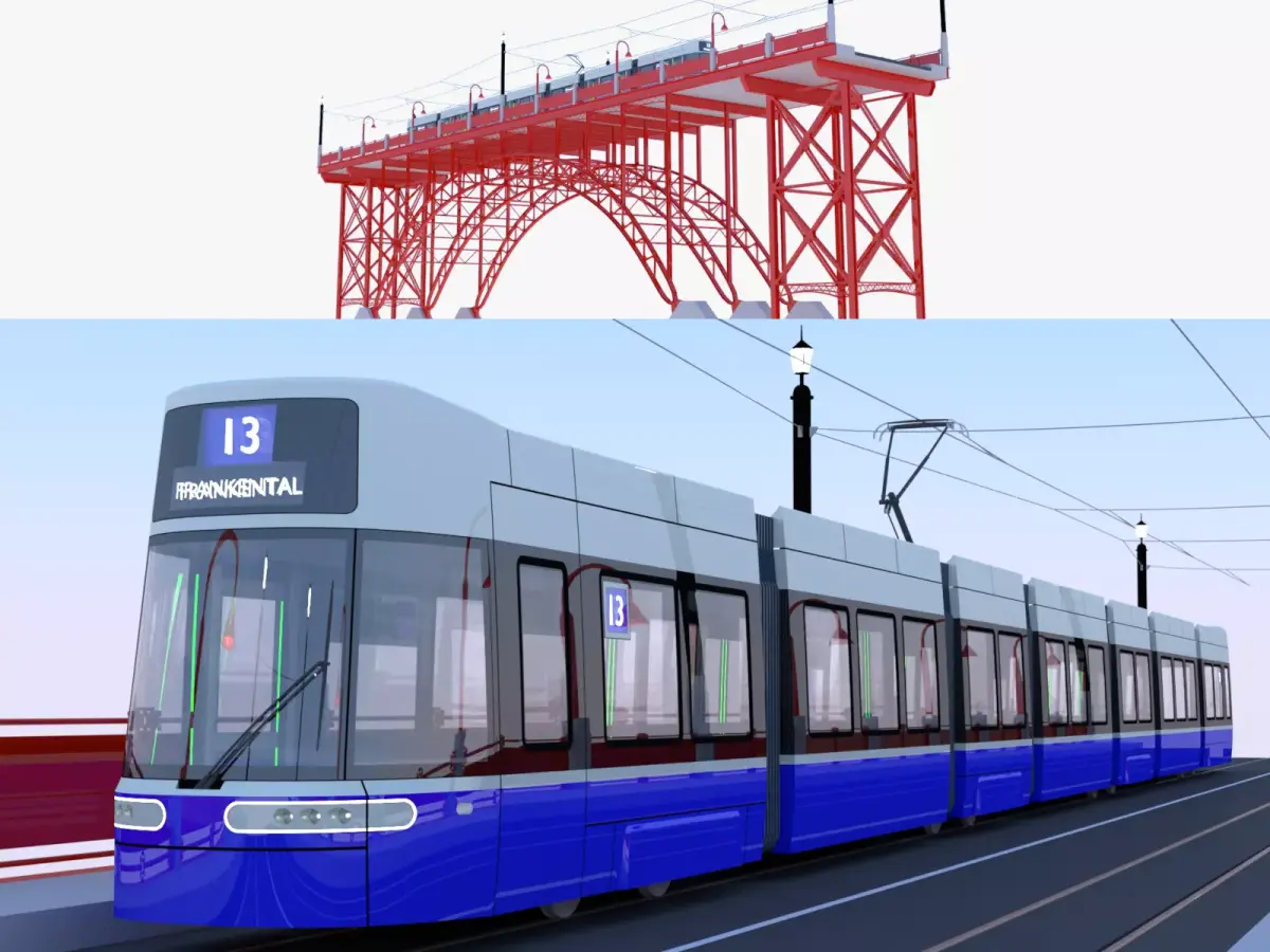 Bridge with Flexity tram 3D model