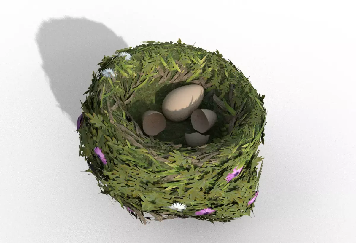 Bird Nest flower Low-poly 3D model