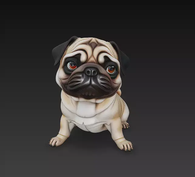 Pug Dog Realistic 3D Model Basic - Low Poly Realistic Low-poly 3D model