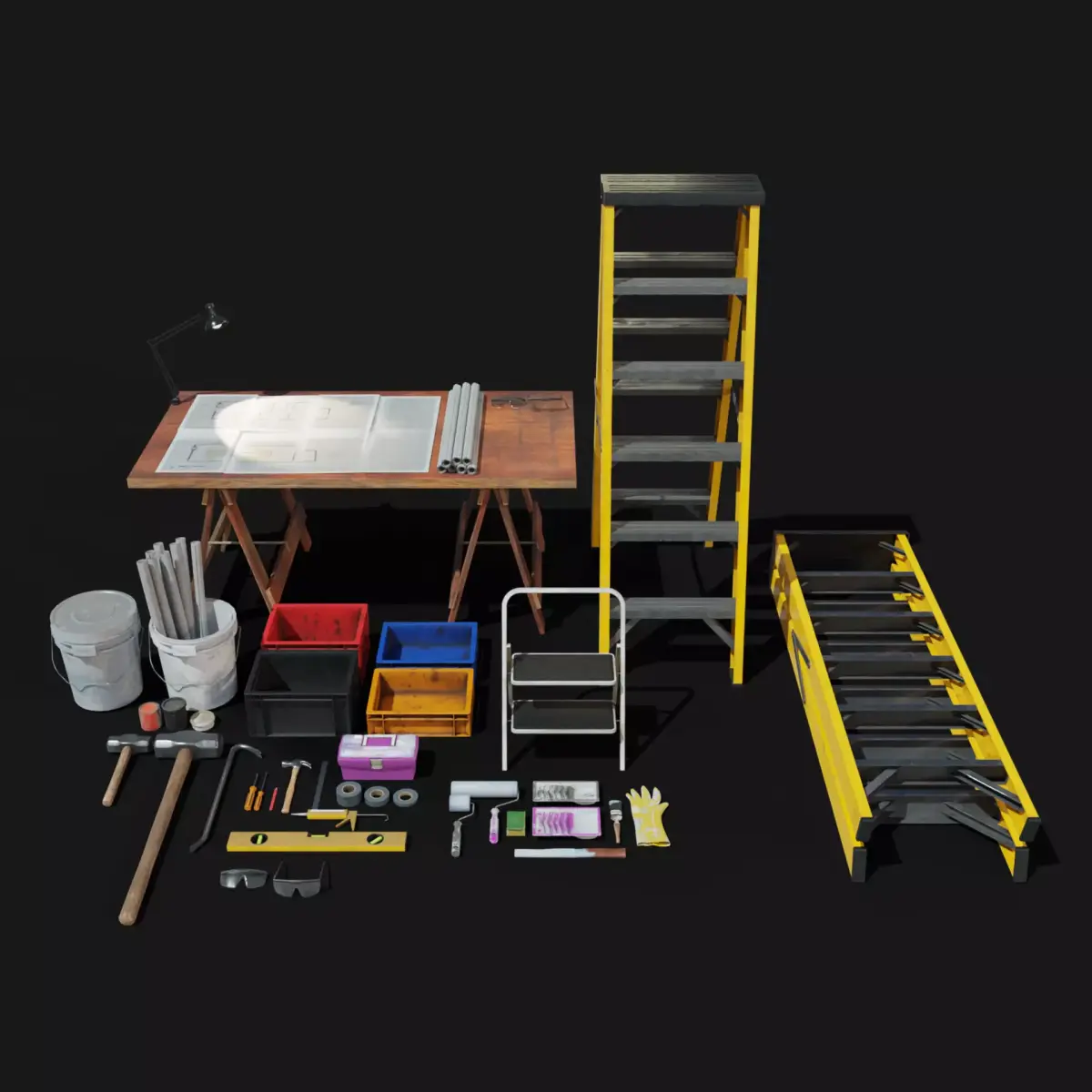 Rennovation Demolition Diy Handyman Tools Equipment 3D Assets Low-poly 3D model