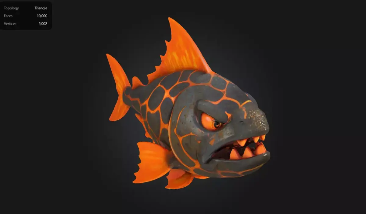 Lava Fish  Fierce Stylized Sea Creature Low-poly 3D model