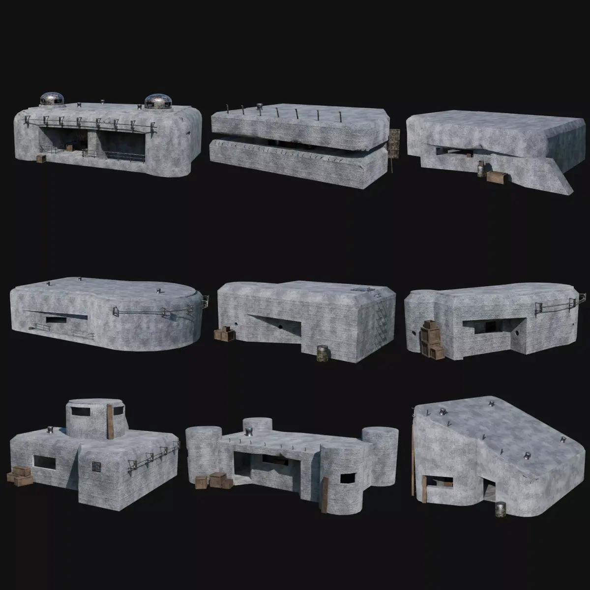 BUNKER MILITARY SHELTER POSTAPO HIDE HOUSE SURVIVAL COLLECTION Low-poly 3D model