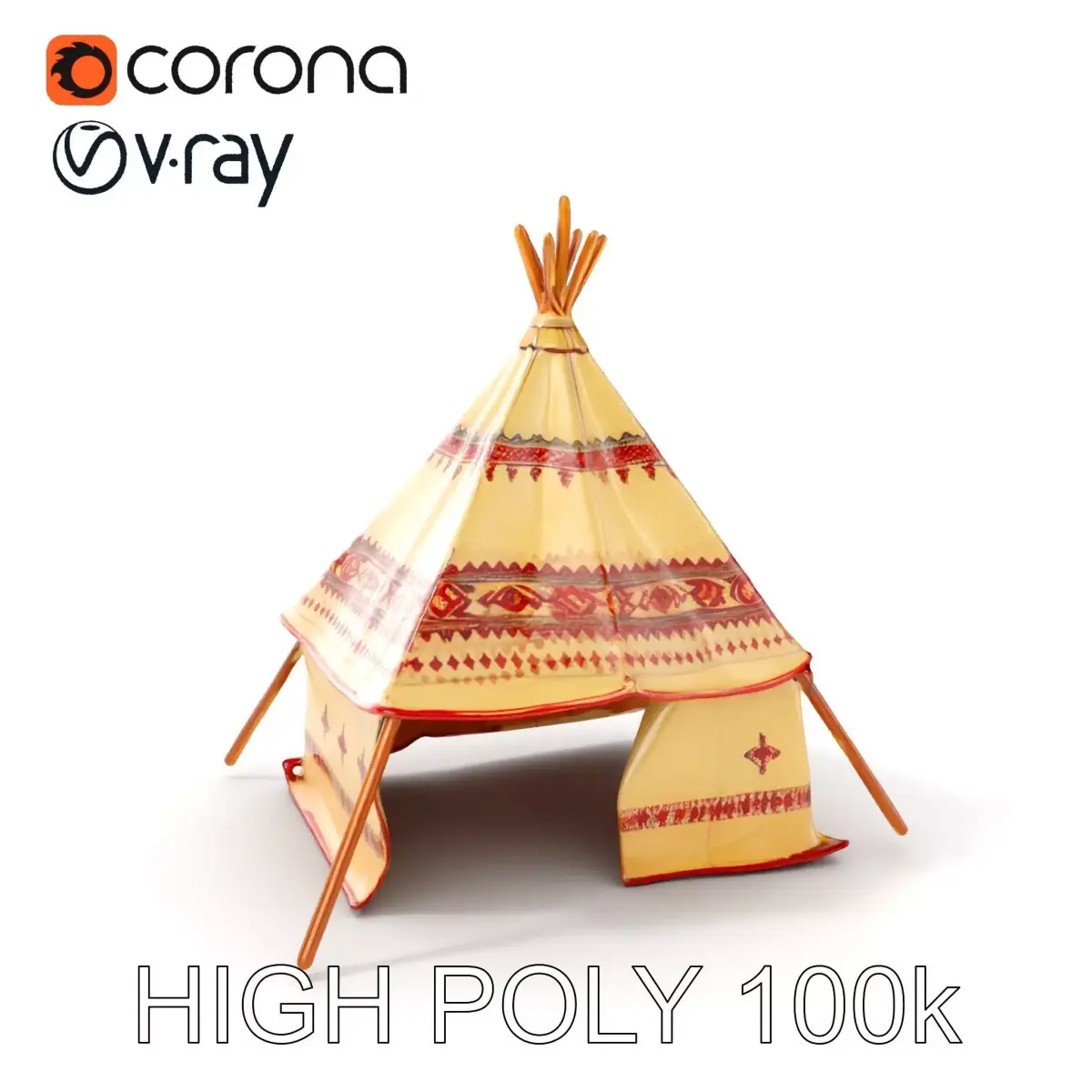 Traditional Teepee Tent Model Pack with Textures Low-poly 3D model