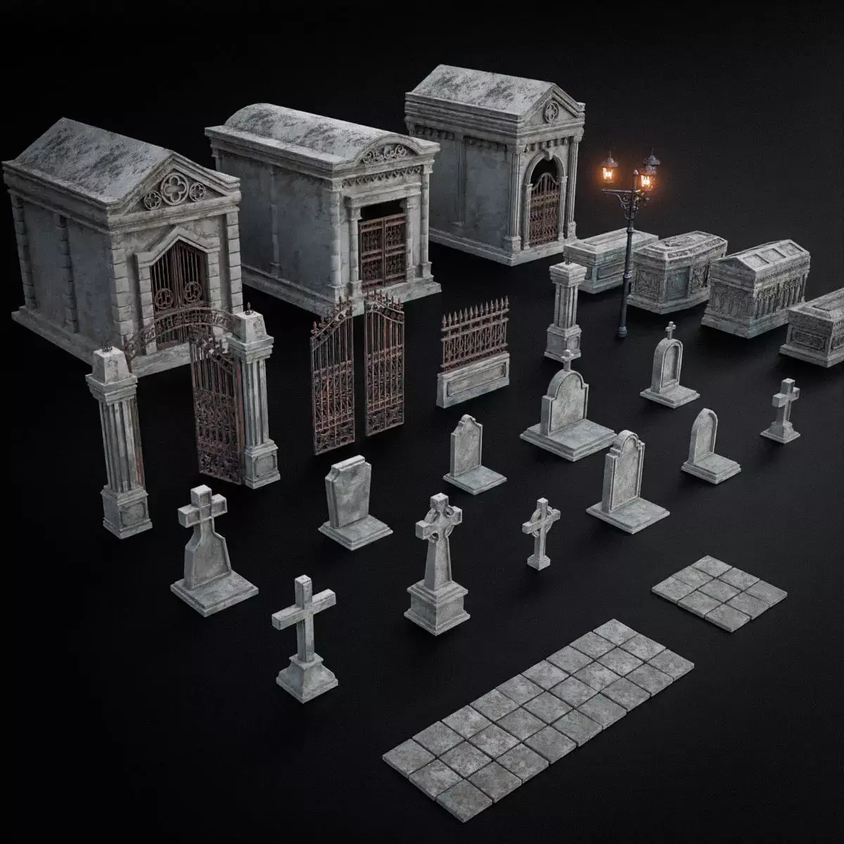 GOTHIC CEMETERY ASSET PACK Low-poly 3D model