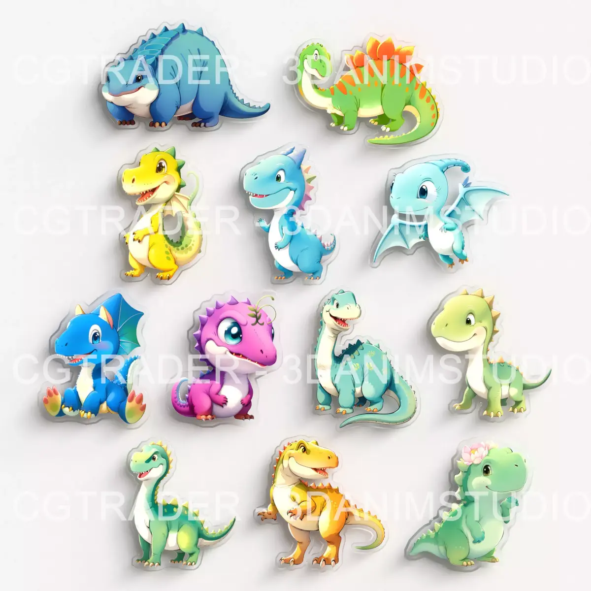 Dinosaur Cartoon Acrylic Charms  - 3D Models - Low-poly  Low-poly 3D model
