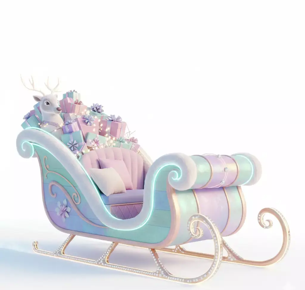 Whimsical Pastel Sleigh 3D Model Low-poly 3D model