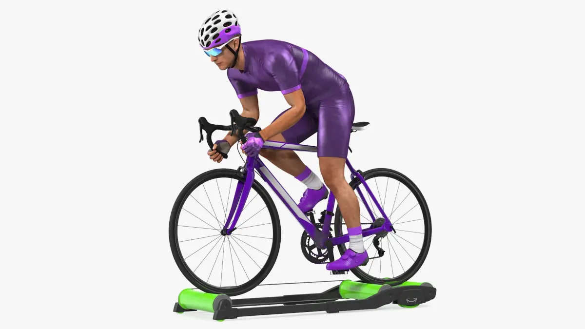 Bicyclist Riding Roller Trainer Platform 3D model