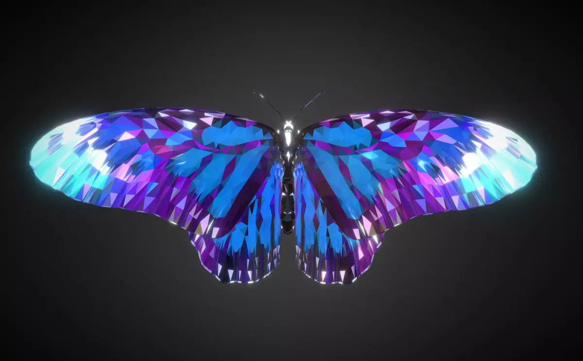 Batterfly Blue Low Polygon Art Insect Low-poly 3D model