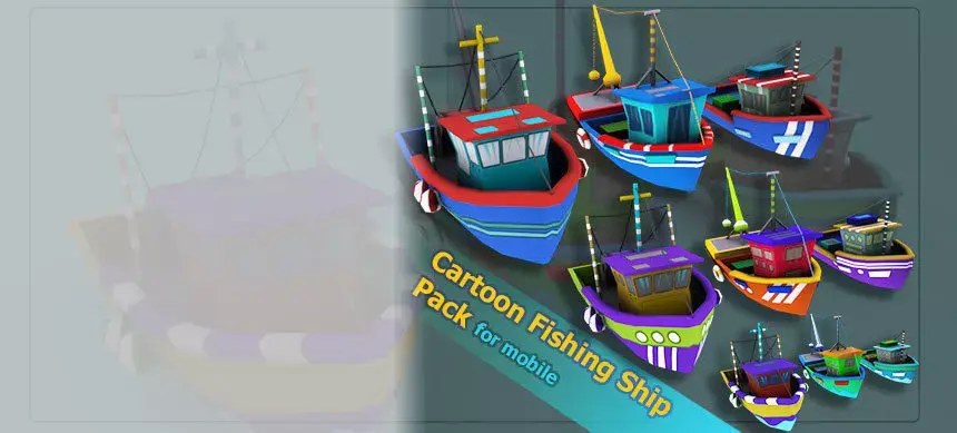 Cartoon Fishing Ship Pack Low-poly 3D model