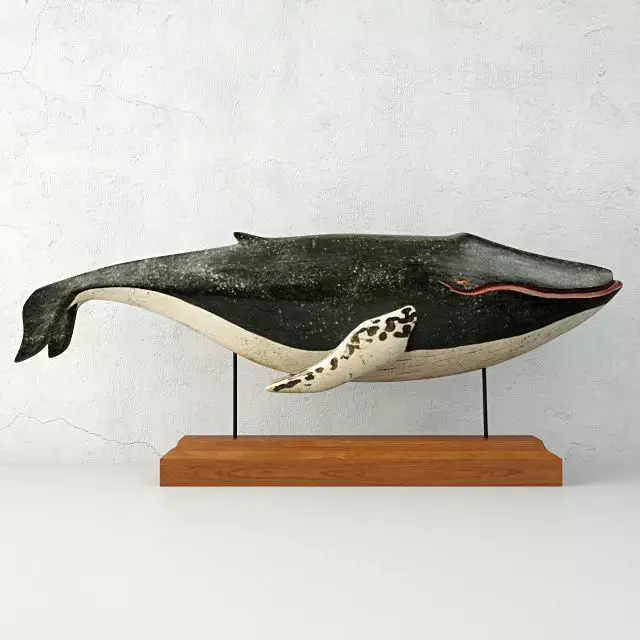 Carved and Painted Wooden Humpback Whale 3D model