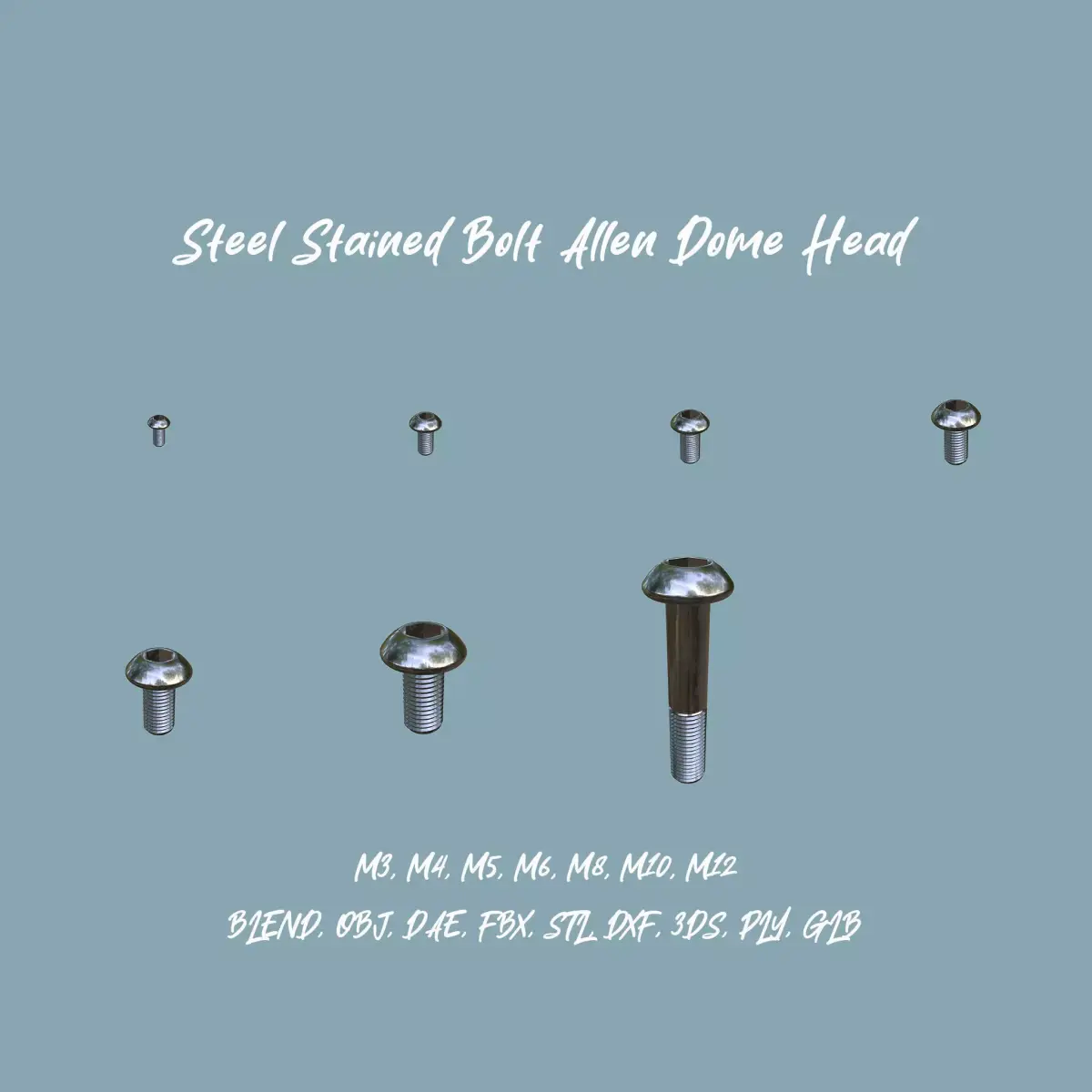 Collection of Steel Stained Bolt Allen Dome PBR 4K 3D Model Pack