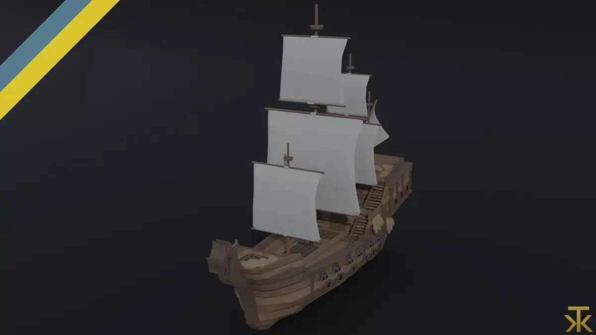 Cartoon medieval ship Polygonal Style Low-poly 3D model