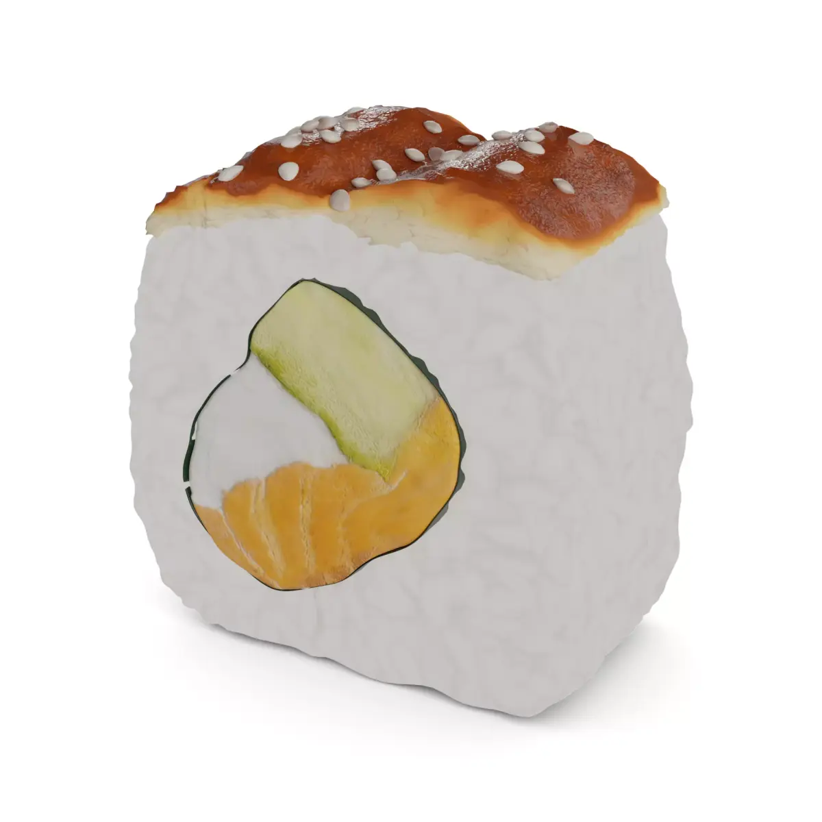 Sushi Eel salmon cucumber cream teriyaki sauce sesame seeds 3D model