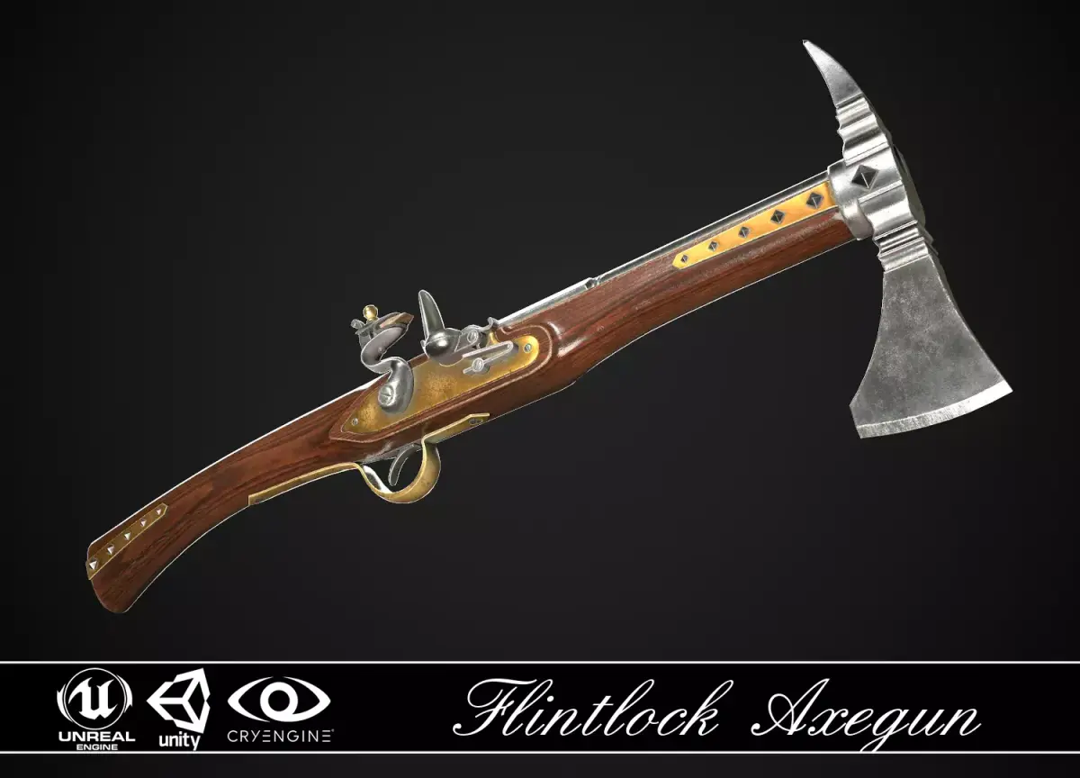 Flintlock Axegun 01 Classic Low-poly 3D model