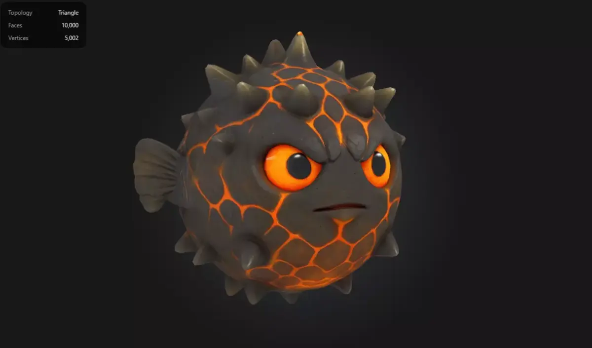 Lava Pufferfish Stylized Spiky Sea Creature Low-poly 3D model
