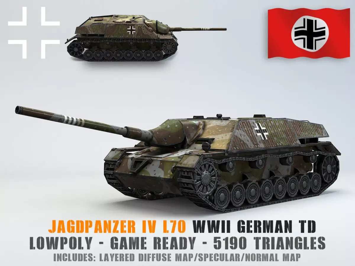 Low Poly Jagdpanzer IV L70 tank destroyer Low-poly 3D model