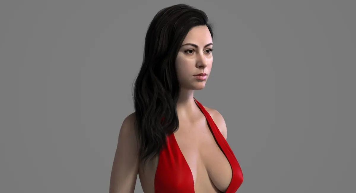 Realistic Long Brunette Female Hairstyle 3D model