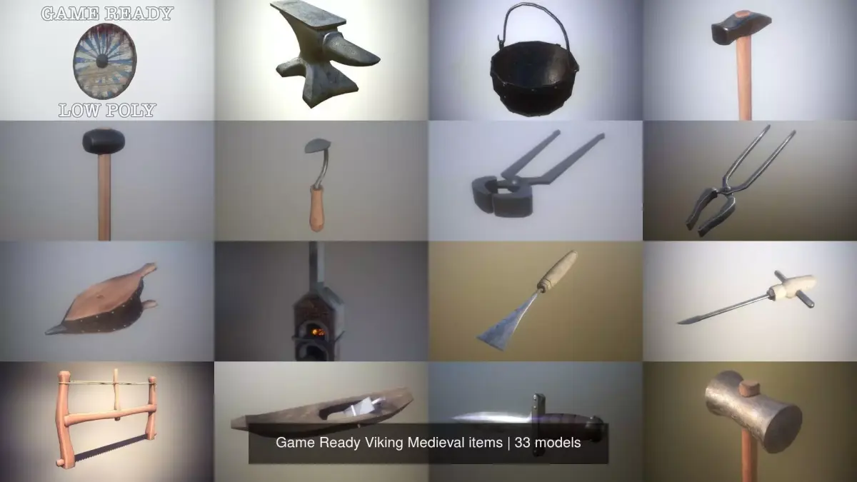Game Ready Viking Medieval items 3D Model Pack